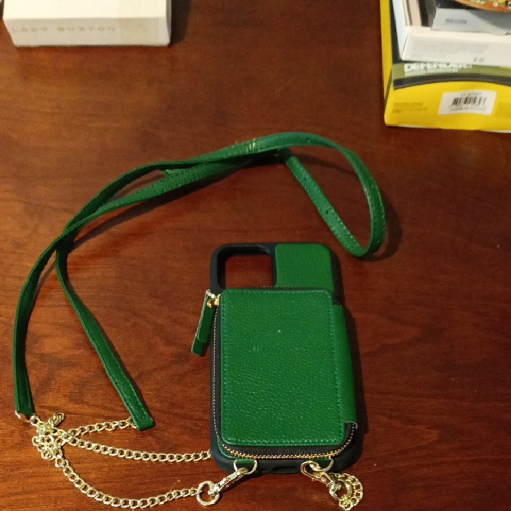Green Crossbody Phone Case with Zipper Wallet — Unbranded